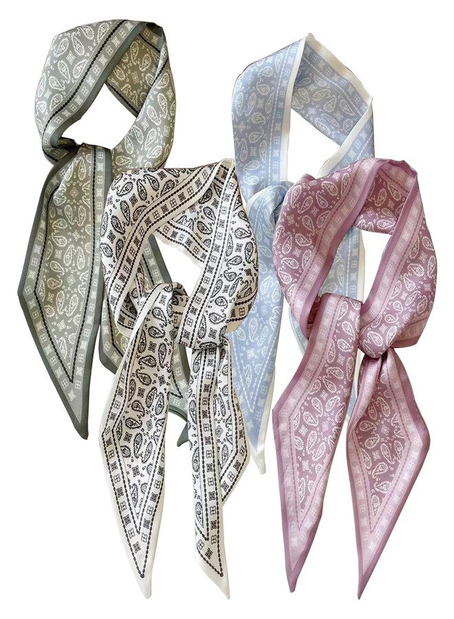 PKRFCJ 4 PCS Silk Scarf for Women, Retro Fashion Bag Scarf for Handbags, Multi Function Ladies Scarves, Bohemian Style, Suitable for Wallets, Handbag Handles - Image 1